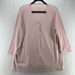 Lands End Top Womens Sz M Supima Micro Modal 3/4 Sleeve Notch Neck Tunic Pink